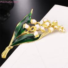 1Pc Pin Trendy Gold Women Enamel Brooch Jewelry Alloy White Floral Green Leaf Brooch 2024 - buy cheap