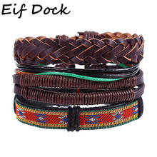 Eif Dock Ethnic 4 Pcs/set Wood Beads Charm Handmade Woven Men Leather Bracelets Women Vintage Bangle Male Homme Jewelry 2024 - buy cheap