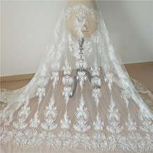 Lantejoulas luxuosas tecido de renda de venice vestidos de noite bordados florais retro branco vestidos pelo pátio 51 "de largura 2024 - compre barato
