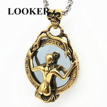 LOOKER Magic Mirror Stainless Steel Pendant Necklace Men's Jewelry Punk Rock Beauty Vampire & Skull Head Charm Necklaces 2024 - buy cheap