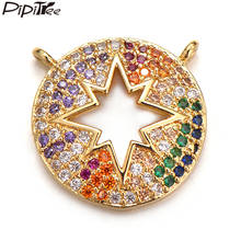 Pipitree luxo multicolorido zircônia cúbica pingente redondo encantos diy oco estrela encantos para fazer jóias acessórios de cobre 2024 - compre barato