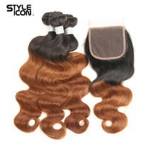 Brazilian T1b/30 Body Wave Bundles With Closure Ombre Remy Human Hair Bundles With Closure 3 Bundles With  Closure 2024 - buy cheap