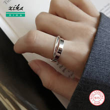 Real 925 anéis de prata esterlina para o casamento nupcial feminino luxo duplo círculos bloqueio na moda anel de promessa tamanho 6 7 8 2024 - compre barato