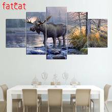 FATCAT Diy Diamond Painting 5 Panel Moose Animal Lake Landscape Decorative full Square Round Diamond Embroidery Sale Art AE763 2024 - buy cheap