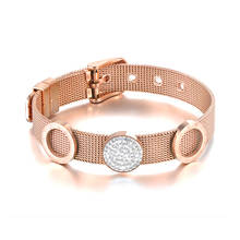 Bohemia CZ Crystal Round Disc Charm Bracelets Jewelry For Women Rose Gold Stainless Steel Adjustable Bracelet B19096 2024 - buy cheap