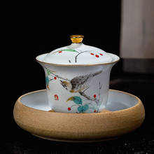 Pintura de cerámica hecha a mano de pájaro pequeño, juego de té de porcelana de Gaiwan, turen, kung-fu, patrón de bambú, tetera, Gaiwan, tazón de té 2024 - compra barato