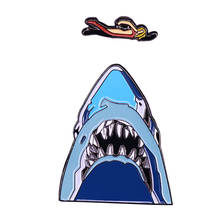 Swimming over shark mouth enamel pin set summer thrills art gift 2024 - buy cheap