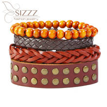 SIZZZ 2019 nuevo traje DIY vintage pulsera de cuero tejido y brazaletes para mujeres/hombres 2024 - compra barato