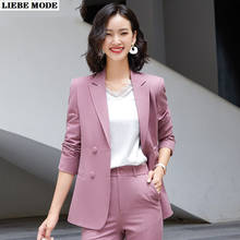 Traje de negocios para mujer, Blazer con pantalones de trabajo, conjunto de dos piezas, ropa de trabajo de oficina coreana, conjunto de pantalones, rosa y azul 2024 - compra barato