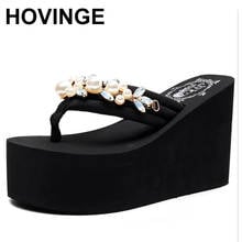 HOVINGE summer women sandals shiny diamond crystals handmade pearls sandal bohemia slippers wedges platform flip flops women 2024 - buy cheap