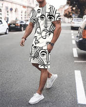 2022 summer European and American style men's handsome T-shirt suit men and women casual two-piece 3D digital printing