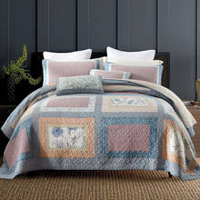 Комплект постельного белья из 3 предметов, винтажное Хлопковое одеяло в стиле пэчворк, двуспальная кровать с 2 наволочками 2024 - купить недорого