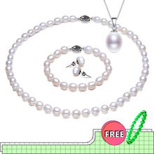 Conjunto de joias de pérolas de água doce feminino, colar com pingente e pulseira, joias finas para mulheres t111 2024 - compre barato