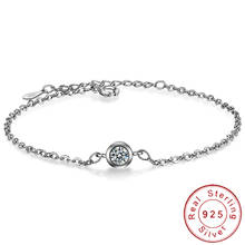 Minimalist Solid 925 Sterling Silver Thin Chain Bracelet Femme Argent Small Round CZ Stone Braclet Girls Kids Wristband SB028 2024 - buy cheap