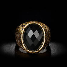 Wbmda Fashion Dubai Gold Men Ring Carving Pattern Mosaic Oval Black Stone Antique Ring Vintage Jewelry Wholesale 2024 - buy cheap