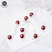 Dreamhonor Fashion Luxury Silver Color 6mm Red Garnet Stud Earrings Women Exquisite Girlfriend Jewelry Accessories 2024 - buy cheap