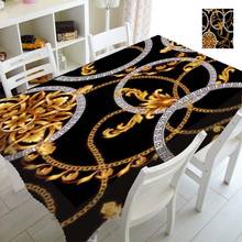 Toalha de mesa damask, toalha retangular quadrada preta dourada, capa para mesa de aniversário, casamento, decoração de festa, chave grega 2024 - compre barato