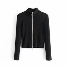 Women New Black Skinny Zipper Knitting Jacket Female Simple Highlights The Figure Long Sleeve Sportswear Chic Top 2024 - buy cheap