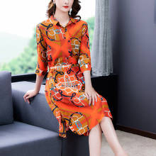 Summer Casual Print Mulberry Silk Shirt Dress 2021 Vintage 4XL Plus Size Chiffon Midi Dress Women Elegant Bodycon Party Vestidos 2024 - buy cheap