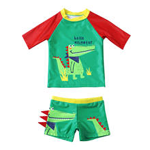 Baby Boy Swimming Suit Short, Short Sleeve Round Collar Tops 2pcs Sports Casual Beach Wear Dinosaur Pattern Swimwear Summer 2024 - buy cheap