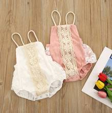 0-24M Baby Lace-joint Short Romper Girls Floral Crochet Sleeveless Backless Jumpsuit for Summer 2024 - buy cheap