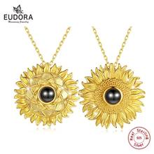 EUDORA 925 Sterling Silver Summer golden sunflower Pendant I love you 100 language Necklace with box Women sister Fine Jewelry 2024 - buy cheap