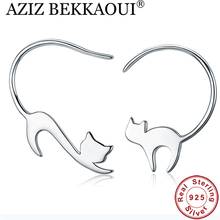 Brincos de prata esterlina 100% aziz bekkaoui, joias charmosas, brincos de prata em forma de gato naughty 925 2024 - compre barato