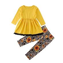 От 2 до 7 лет комплект одежды с цветочным принтом для маленьких девочек Однотонная футболка с длинными рукавами комплект из платья и длинных штанов 2024 - купить недорого