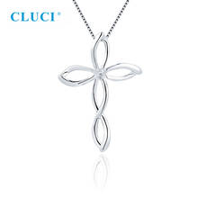 CLUCI Women Cross Pearl Pendant Setting 100% 925 Sterling Silver Charm Fit 6-7mm Round Bead DIY  Fine Jewelry Making SP445SB 2024 - buy cheap