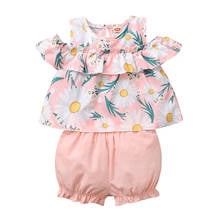 2021-02-24 lioraitiin 0-24M Newborn Kids Girl Floral Tops Shorts Suit Decorative Ruffle Off Shoulder Shirt Summer Pants 2024 - buy cheap