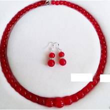 Conjunto de joyería, collar y pendientes de piedras preciosas redondas de Jade rojo Natural, 6-14mm 2024 - compra barato