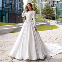 Verngo A Line Ivory Satin Wedding Dress Long Sleeve Elegant Bride Gowns Buttons Cathedral Train Bridal Dress 2021 2024 - buy cheap