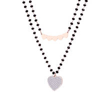 Блестящие Кристальные ожерелья в виде сердца для женщин, цепочка с черными бусинами, двухслойные чокеры из нержавеющей стали, ожерелье в стиле бохо, ювелирное изделие, аксессуары 2024 - купить недорого
