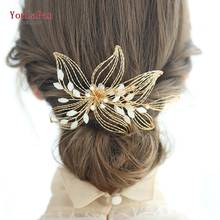 YouLaPan HP257 Bridal Hair Accessories Wedding Hair Clips Combs Golden Flower Wedding Hair Pieces Milk Rhinestone Wierd Tiara 2024 - buy cheap