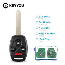 KEYYOU для Honda Accord 2008-2012 неразрезанный БЕСКЛЮЧЕВОЙ вход, автомобильные аксессуары, брелок ID46 чип 313,8 МГц KR55WK49308 Замена дистанционного ключа 2024 - купить недорого