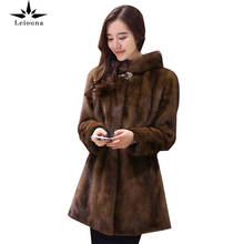 Leiouna-abrigo de piel de visón sintético para mujer, abrigo grueso con capucha, talla grande 6XL, a la moda, cálido, mediano, para invierno 2024 - compra barato