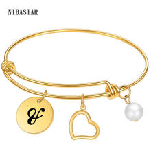 Nibastar pulseira personalizada de 26 letras douradas, bracelete de aço inoxidável expansível, joia feminina para a namorada e a melhor menina 2024 - compre barato