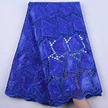 Новая стильная кружевная ткань с камнями Bazin Riche, Высококачественная Королевская Синяя африканская кружевная ткань Getnzer для шитья платья Y1891 2024 - купить недорого