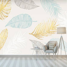 Papel de parede com pintura personalizada 3d, fundo de parede para decoração, plantas e folhas de ouro, quarto, sala de estar 2024 - compre barato