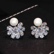 S925 prata cor bling cz zircon pedra flor pérola brincos para mulheres coreano moda jóias 2024 - compre barato