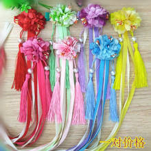WINYA Children's pair of Chinese style Hanfu style flower shape pearl embellishment Hanfu long ribbon hairpin pair clip 2024 - buy cheap