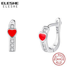 Pendientes con argolla de corazón para niñas, joyería de plata de ley 925 con esmalte rojo, pendientes de circonia cúbica para fiesta 2024 - compra barato