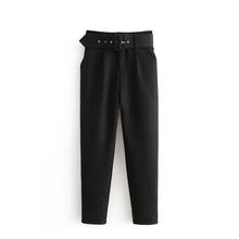 Pantalones de traje negros para mujer, pantalón de cintura alta con bolsillos, fajas, para oficina, moda de otoño para mujer de mediana edad 2024 - compra barato