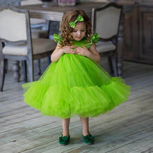 Vestidos verdes de meninas para casamento, vestido curto de tule, vestido de festa, natal, fantasia de princesa para crianças 2024 - compre barato