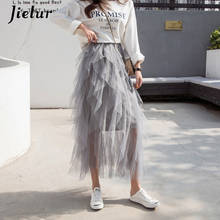 Jielur White Skirt Women Summer 2020 Vintage High Waist Irregular Mesh Skirts Gray Black Fashion Chic Pleated Tulle Skirt Korean 2024 - buy cheap