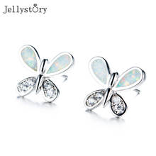 Jellystory trendy stud earrings 925 sterling silver white blue opal gemstone earrings for women fine jewelry wedding gifts 2021 2024 - buy cheap