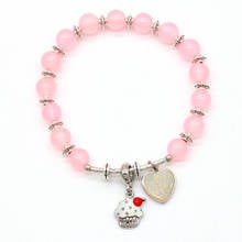 Sakura Pink Stone Round Bead Stainless Steel Love Bracelet for Girl Cute Cake Mermail Heart Charm Jewelry GB027 2024 - buy cheap