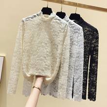 gkfnmt  Lace Long Sleeve T shirt Women Tops Sexy Mesh Transparent Top Korean Women Tshirt Tee Shirt Vogue 2020 White Clothes 2024 - buy cheap