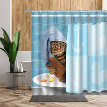 Cortina de banheiro com ganchos, cortina criativa à prova d'água com animais de estimação para pendurar na banheira 2024 - compre barato
