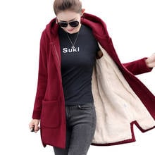 2019 Autumn Winter Women's Fleece Jacket Coats Female Long Hooded Coats Outerwear Warm Thick Female Red Slim Fit Hoodies Jackets 2024 - buy cheap